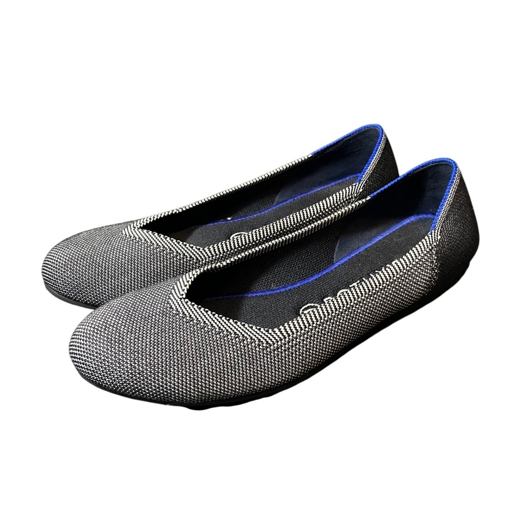 Rothys The Flat Grey Birdseye Women 9 Herringbone Ballet Round Toe Washable‎ Eco